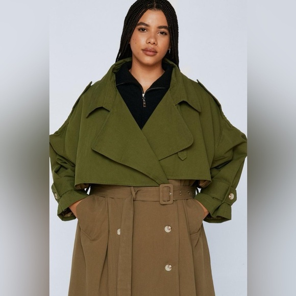Nasty Gal Back to Mac Two Tone Oversized Trench Coat Khaki Button Size 14 New - Picture 5 of 7